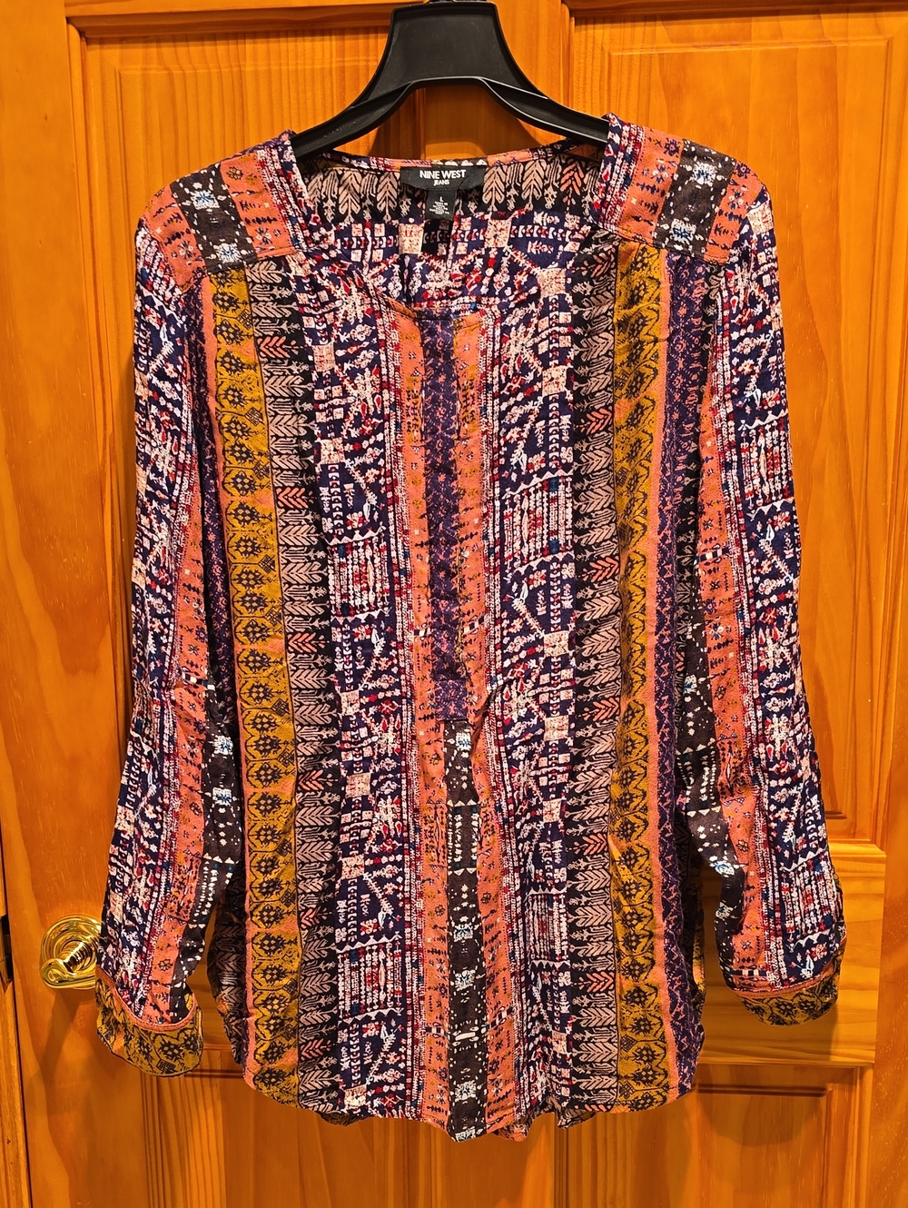 Nine West Women's Multicolor Patterned Long-Sleeve Blouse